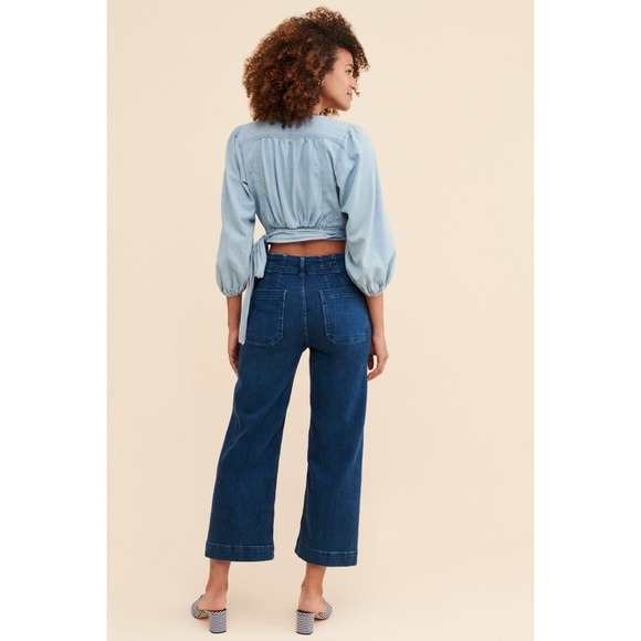 Anthropologie PILCRO The Skipper Wide Leg Cropped Jeans 26P Denim Blue Stretch - Picture 4 of 15